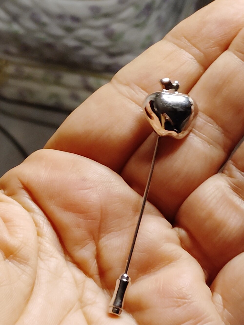Signed NAPIER Silver Apple Stick Pin - Silver Apple Lapel Pin